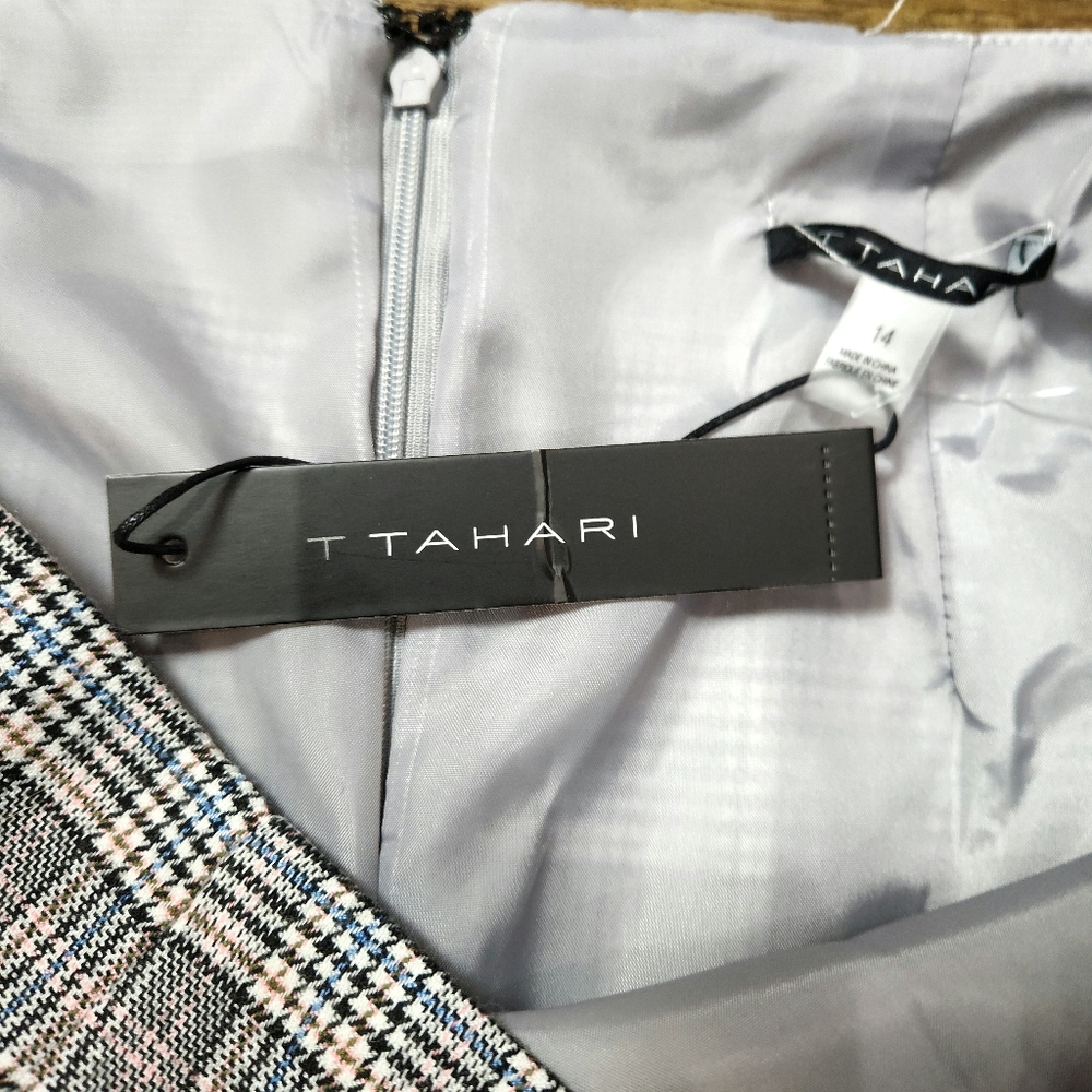 NWT $68 T TAHARI PLAID BLACK/CREAM PENCIL SKIRT SIZE 14 - Picture 7 of 8